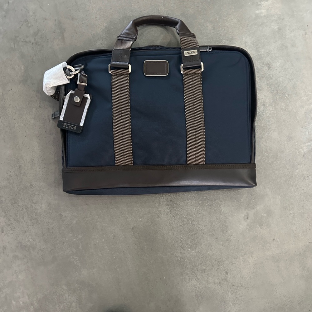 TUMI Men's Blue and Brown Briefcase